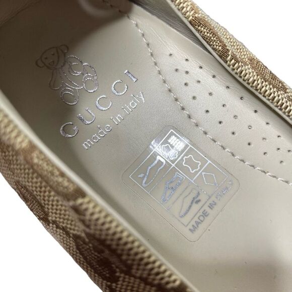 GUCCI Tan Monogram Horsebit Girls Flats 31 / US 13 Logo Ankle Strap - Picture 5 of 8